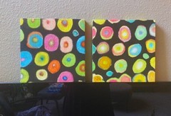 Original Colorful Abstract 8×8 Acrylic on Wood, Donuts, Holly Hammond