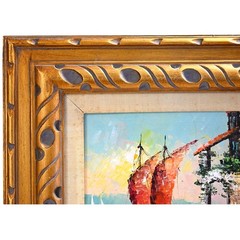 Pair Mid-Century Oil Paintings Signed Rico + Harbor Scene–Palette Knife–Framed