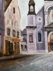 Vintage Original Art City Landscape Oil Painting Sailor’s Church Montreal Canada