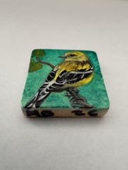 Goldfinch Finch Bird Art Miniature Oil Painting Original Scrabble Tile OOAK