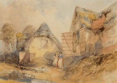 Thomas Colman Dibdin (1810-1893) – Framed Watercolour, Ladies on the Farm