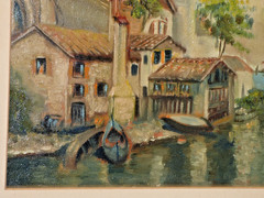 Original Oil on Board Painting Gold Gilt 18 x 15 Frame Venice Italy Souvenir