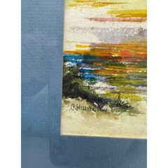 Vintage Painting Wall Art Seascape Ocean Dunes Sunset Framed Signed Watercolor