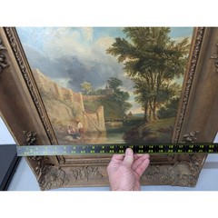 William Sherlock Antique Landscape Figures Oil Painting Gilt Framed 1800s 24×20