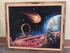 Comet Outer Space Black Velvet Painting 19×23″ Aliens UFO Mars Stars Planets