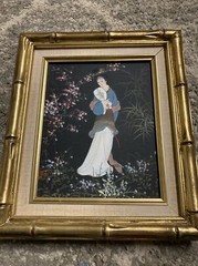 Vintage Original Oil On Canvas Signed Asian Japanese Painting Geisha Girl Framed