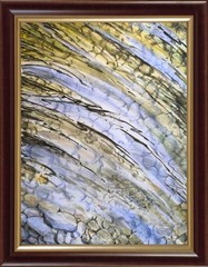 Original Arts Painting Landscape COLORFUL STONES REFLEX WATER Seascape Signed A4
