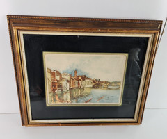 Venetian Canal Scene Canvas Painting Signed Venice Italy Wall Hanging 15″ x 13″