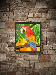 Original Parrot Painting Tropical Bird Acrylic Art Colorful Macaw Jungle Canvas