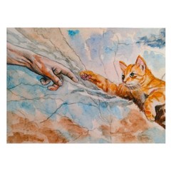 Original ACEO Cat Art Creation of Adam Watercolor Inspired OOAK Painting Animal