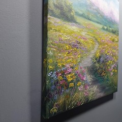 Colorful Wildflower Meadow Landscape Oil Painting Original Wall Art Canvas 10×10