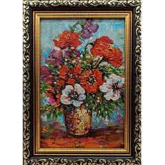 Poppy Original Oil Painting 4×6 Framed Signed Red Floral Still Life Bouquet Art