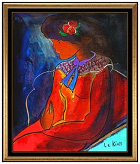 Linda Le Kinff Original Oil Painting on Board Signed Modern Cubism Portrait Art