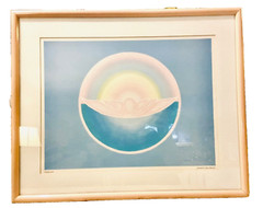 Barry Stevens Flying Lotus Mandala Digital Art Painting Framed & Matted 21 x 17