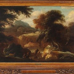 Antique Painting Landscape with Figures Oil on Canvas XVIII-XIX Century