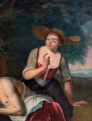 Antique Religious Oil Painting Hagar & Ishmael Forest Landscape 18th C. Dutch
