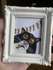 PRINT Whimsical Cat Cute,funny, Painting,framed,miniature,small,mini