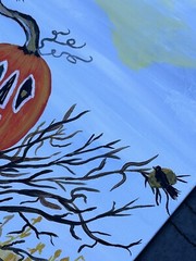 Folk Art Painting Canvas Fall Halloween Spooky Pumpkin Scarecrow Corn Fields