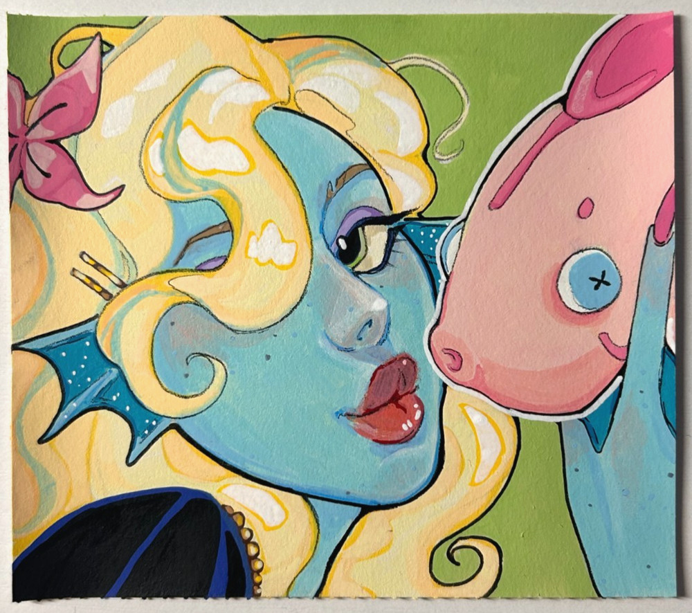 Trading Card Lagoona Sleepover Acrylic Paint on Mixed Media Paper, 4 x 3.5 in