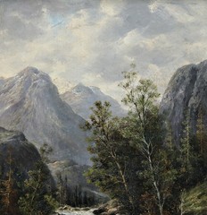 Oil On Canvas Wood Signed L. Ottinger Alpine Landscape Wildbach Gesäuse
