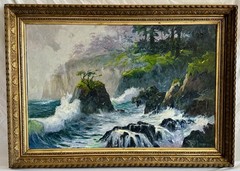 Large Robert E. Russell (Laguna Beach) Oil Painting – Big Sur Coast Seascape