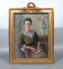 Emile Vauthier (1864-1946) Antique Belgian Oil Painting Portrait Woman, Signed