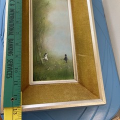 Enamel on Copper Original Gilt Velour Wood Frame Raphael Artwork 8” X13”