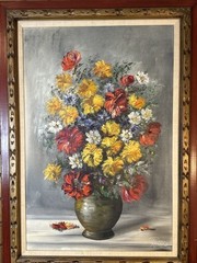 Impressionist Flowers In A Vase Still Life Oil Painting Signed Ritter 44 X 32
