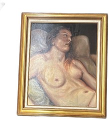 Gary Lenzi 1989 Original Oil Nude Portrait 30×24 Canvas in 37×31 Gold Frame
