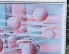 Signed Oil Painting on Canvas – Abstract Sphere Composition, Framed