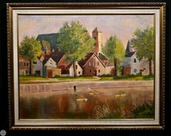 Vintage Original Impressionist landscape Oil on Canvas „Lazy River – Germany“