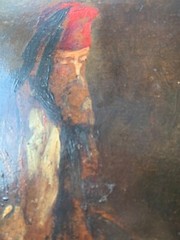 Orientale mit Fes und Bart, Oel auf Malkarton, arabisch,