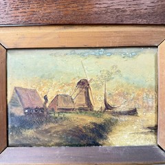 Rustic Landscape Oil Painting „Wooden Frame“ Classic Small Artwork