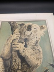 Vintage Artist Signed Oil Painting Koala Bear On Tree Framed 9.5×7.5″