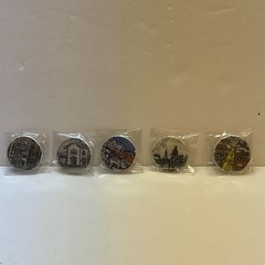 5 Original Hand Painting Museum Styles City Scape Pin Buttons 1.25″ # 2