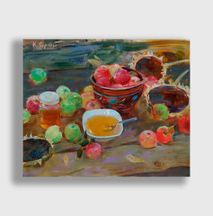 Oil painting Honey Ukrainian painter Canvas Decor Unframed original still life