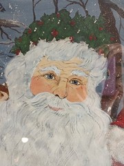 Vintage Christmas Painting- Kind Santa With Birds in Snowy Woods Heartwarming