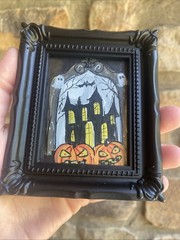 Ghosts Haunted House Art ,halloween,Original,3/4,framed,miniature,small,mini
