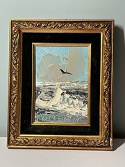 Authentic Morris Katz Oil Painting 5X7” Seagull Ocean Waves 1982 Signed Vintage