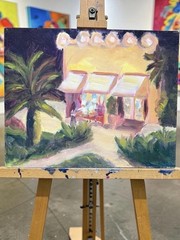 OOAK St. Lucia Cafe Oil on Canvas Impressionistic Unframed 10” X 8”