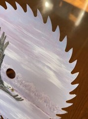 William Fritzsch Jr (1939-2018) Acrylic On Saw Blade Eagle Flying Mountain River