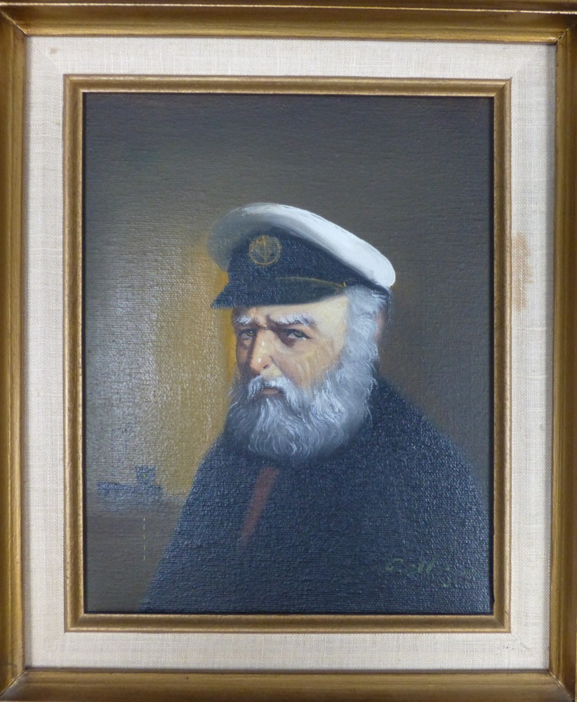 Vintage David Pelbam Signed Oil Painting Sea Captain Sailor Portrait Framed Boat