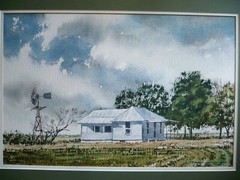 ROBERT GARTLAND, LISTED OKLAHOMA WATERCOLOR SIGNED LANDSCAPE FARM HOUSE RURAL OK