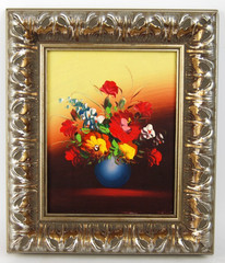 Vintage 1990’s Original Small Oil Painting “ Multicolor Flowers On Vase “ 8X10