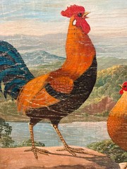 A. EMIL PRINZ (American, born 1856) Roosters Painting Landscape On Board Signed