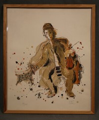 20th Century Israeli Print Lithograph of a Fiddler With a Violin and a Goat