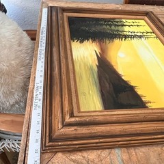 Oil Painted Landscape of a Sunset Over Water w Trees Wood Frame 18 x 24″ Gloria