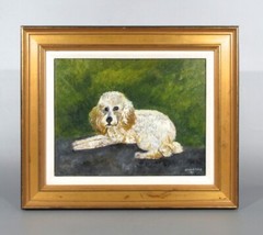 Vintage French Painting Oil, Portrait of a Dog French Poodle, Framed Signed 1998