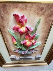 Vintage 3D Floral Relief Wall Art Framed – Tulip Flowers in Vase Decor