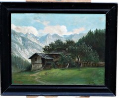 Albert Arnz (1832 Düsseldorf – 1914) landscape with mill and mountains oil